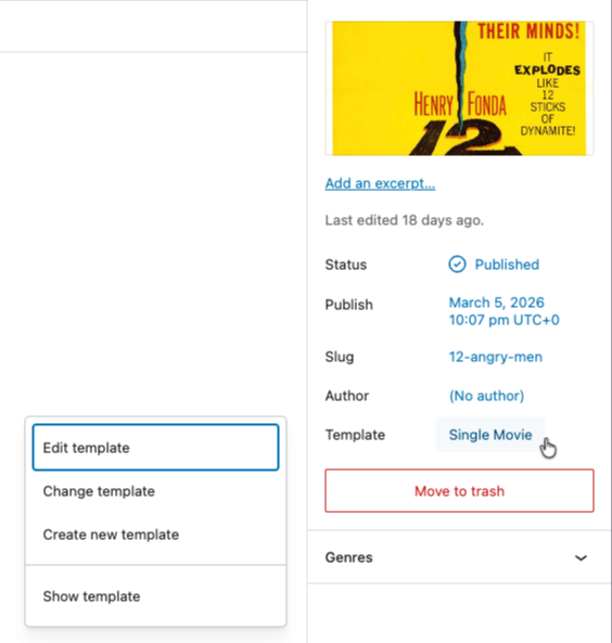 The template select button