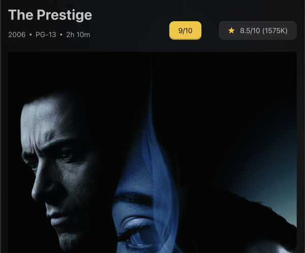 The Movie Rating button after giving a rating