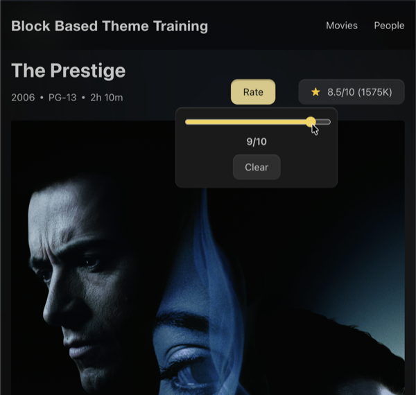 The Movie Rating button while in use