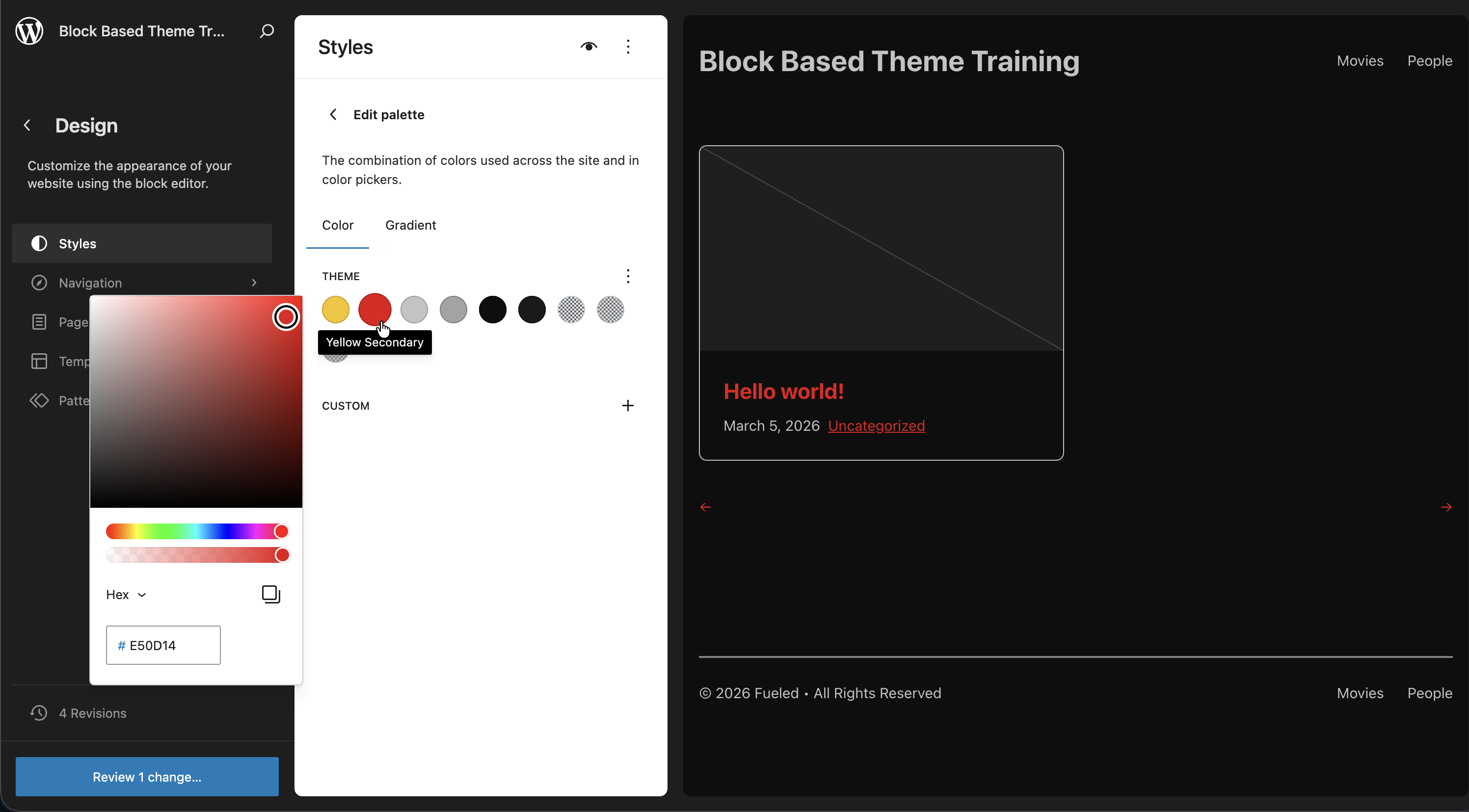 The Site Editor edit palette feature